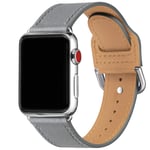 SUNFWR Strap Compatible with Apple Watch 42mm 44mm 45mm, Thin Genuine Leather Replacement starp, Multiple Colour Bands for iwatch Series 7/6/5/4/3/2/1,SE,Women Men(42mm 44mm 45mm,Light Gray/Silver)