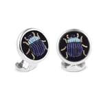 Deakin & Francis Cufflinks Sterling Silver Embroidered Light And Dark Blue Bug