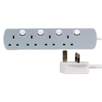 4 Gang Extension Lead With Switch 10m Plug Extension Power Strip | 4 Plug Socket Power Extension Cord 10 Meter | 4 Way Mains Electric Power Cable Switched Multi Plug UK - Grey