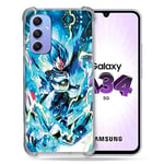 Cokitec Coque Renforcée en Verre Trempé pour Samsung Galaxy A34 5G Manga Dragon Ball Vegeta Bleu