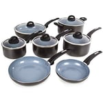 Tower Cerasure Frying Pan and Saucepan Set, Aluminium Body and Easy Clean Non-Stick Inner Ceramic Coating, Graphite, 7 Piece