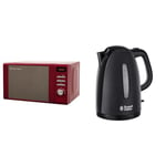 Russell Hobbs RHM2064R 20 Litre 800 W Red Digital Heritage Microwave with 5 Power Levels & Textures Electric 1.7L Cordless Kettle (Fast Boil 3KW, Black premium plastic, matt