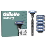 Gillette Rasoir Pour Homme Mach3 Turbo, Manche Et 6 Recharges, Cartouche Avec Un NOUVEAU Revêtement De Lame Pour Réduire La Pression Sur La Peau, Bande Lubrifiante Pour Rasage Avec Une Glisse Fluide