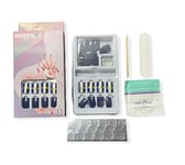 PARENCE - Set Faux ongles avec capsules adhésives - à motifs ou simple - Décoration et embelissement des ongles. (30 pièces premium bleu croisé)
