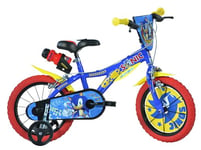 Dino Bikes, 616-SC Kids Bike Bicycle, Sonic The Hedgehog, 16 inch with training wheel with stabilisers and drinks bottle, suits child 5-8 Years, Blue, Yellow, Red