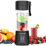 TopAufell Portable Blender,Mini Blenders for Smoothies and Shakes,Handheld Electric Fruit Mixer Machine 380mL USB Rechargeable Personal Blender,Six 3D Blades,Juicer Cup Home/School/Outdoors(Black)