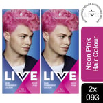 2x Schwarzkopf Live Semi-Permanent 12 Washes Colour HairDye for Men,093 NeonPink