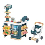 Smoby - Supermarket - Marchande pour Enfant - Chariot de Course Inclus - Balance Mécanique - Fonctions Electroniques - 42 Accessoires - 350239