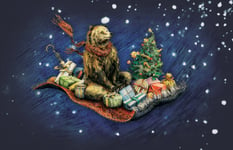 Roger la Borde Julkort med kuvert - Björnen flyger röda gulddetaljer (Fraktfritt)