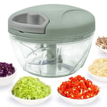 520ml Hand Chopper Manual Food Processor, Pull String to Slice Vegetables,Onions, Garlic, Nuts, Tomato, Meat in Seconds,Curved Stainless Steel Removable Blades Non-Slip Base Food Chopper (Green)