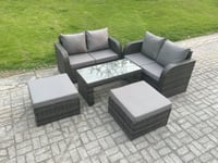 High Back Rattan Garden Furniture Set with Loveseat Sofa Coffee Table Footstools Outdoor Patio Lounge Sofa Set