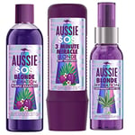 Aussie Blonde Routine Avec Shampoing Violet/3 Minute Miracle Soin Intensif/Huile Capillaire, Vegan, Pour Cheveux Blonds