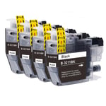 4 Black Printer Ink Cartridges to replace Brother LC3211Bk non-OEM / Compatible