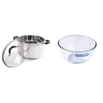 Tower T80837 Casserole Dish, 24cm- Stainless Steel, Silver & Pyrex Glass Bowl 3.0L, Pack of 1
