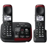 Panasonic KX-TGM422AZB Amplified Cordless Home Landline Telephone Twin Pack with Digital Answering Machine - Large buttons, Loud ringer volume, Call Blocking, Caller ID, one-touch Slow Talk control