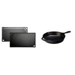 Lodge LDP3 42.55 x 24.13 cm / 16.75 x 9.5 inch Pre-Seasoned Cast Iron Rectangular Reversible Grill / Griddle, Black & L8SK3 26.04 cm / 10.25 inch Cast Iron Round Skillet/Frying Pan