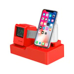 [Ander Online] (Support de chargement unique, câble de données non inclus) Support de chargement rétro trois en un pour iPhone, Apple Watch, AirPods (rouge)
