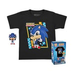 Funko Pocket POP! & Tee: Sonic - for Children and Kids - Flocked - Medium - Sonic the Hedgehog - T-Shirt - Clothes With Collectable Vinyl Minifigure - Gift Idea - Toys and Short Sleeve Top for Boys