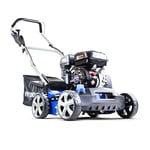 Hyundai 212cc Petrol Lawn Scarifier and Aerator, 400mm Cutting Width, 5 Cutting Heights, 45L Grass Bag, Soft Grip Foldable Handle with 3 Year Warranty