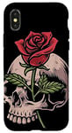 Coque pour iPhone X/XS Rose passant par le crâne gothique motard tatouage emo thème mort