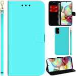 DodoBuy Mirror Case for Samsung Galaxy A71, PU Leather Protective Flip Cover Wallet Stand with Card Slots Cash Holder Magnetic Clasp - Mint Green