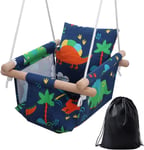 PELLOR Wooden Baby Swing Seat, Hands-Free Swing with Backrest and Safety Harnes