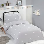 Sleepdown Parure de lit touffetée avec Housse de Couette et taie d'oreiller Assortie-Motif Nuages 3D-Gris et Blanc-1 Place (135 x 200 cm), Polyester, Simple