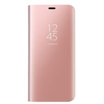 HAOYE Case Suitable for Samsung Galaxy S20, Clear View Standing Case, Mirror Smart Flip Case Cover. Rose Gold