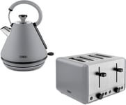 Grey Pyramid Kettle Toaster Set Tower Sera 1.7L 3000W 4 Slice Smoked Black Trim