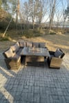 Rattan High Back Sofa Set Gas Fire Pit Dining Table Heater Burner 7 Seater