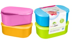 4 x 450ml Colourful Baby Food Storage Boxes Containers with Lids Strong Stylish