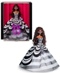 Barbie Signature Doll, 65th Anniversary Collectible with Brown Braided Hair, Black and White Gown, Sapphire Gem Earrings and Sunglasses, HRM59