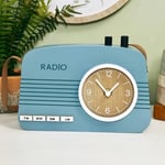Radio Table Clock Blue Wooden Retro Home Office Desk shelf Novelty Decor Battery