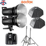 UK 2*Godox SK300II 300W 2.4G Flash Strobe+X1C for Canon+softbox light stand Kit