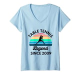 Womens Table Tennis Legend Since 2009 Retro Sunset Birthday Party V-Neck T-Shirt