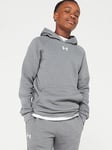 UNDER ARMOUR Junior Boys Rival Fleece Hoodie - Grey/White, Grey, Size L