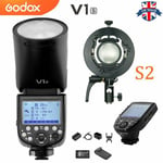 UK Godox V1S TTL 1/8000s HSS  Round Head Flash for Sony+S2 Bracket+Xpro Trigger