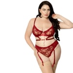 Seven 'til Midnight BH och Trosa med Avtagbara strumpeband Plus Size - Bordeaux - XL/2XL