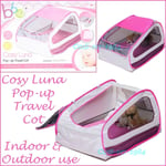 Cosy Luna Pop-up Travel Cot with 50+ UPF Cover Camping Baby Cot PINK BBGG NEW