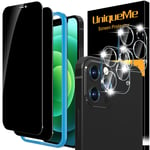 [2+2 Pack] UniqueMe Privacy Tempered Glass Compatible with iPhone 12 Pro Max 6.7" Screen Protector and Camera Lens Protector, Anti Spy [Easy Installation Frame] [Precise Cutout] Bubble Free