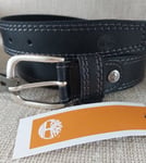 MEDIUM (32-34" ) TIMBERLAND Black Leather Double Stitch Belt MADE in ITALY