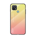MingMing Multicolor Case for Oppo A15 Case Gradient Clear Tempered Glass Cover Case Compatible with Oppo A15 (Yellow)