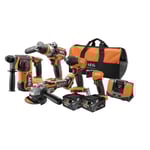 Pack 5 outils AEG sans fil 18V - perceuse, perforateur, visseuse a chocs, meuleuse, lampe 2 Batteries 5Ah, chargeur et sac