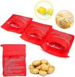 4 Pcs Potato Microwave Pouch, NALCY Microwave Potato Cooker Bag Reusable Washable Fabric Potato Cooker Pouch Perfect Potatoes Just in 4 Minutes, Red
