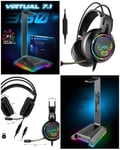 CASQUE GAMER PC Surround 7.1 Virtuel RGB + Support Casque Surround 7.1 Gaming RGB Porte Casque Gamer Multifonctions 9 Effets Lumineu