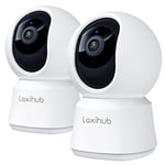 LAXIHUB 360°Coverage Pan Tilt Home Security Cameras 2PC, 1080p Full HD Smart Baby Monitor Pet Camera with Phone APP, Night Vision, Two-Way Audio, Motion Sound Detection, Works with Alexa