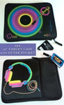 10" TABLET CASE npw BLACK Neon Rainbow HEADPHONES & TURNTABLE PRINT Front Pocket