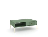 Soffbord: en låda, en hylla, rökgrön färg, guldben