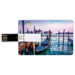 4G USB Flash Drives Credit Card Shape Venice Memory Stick Bank Card Style Dreamy Evening View of Famous Italian City Architecture Water and Gondolas,Lilac Blue Brown Waterproof Pen Thumb Lovely Jump