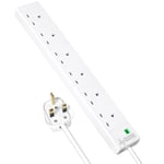 6 GANG SURGE PROTECTOR 2m EXTENSION LEAD white uk plug 13a